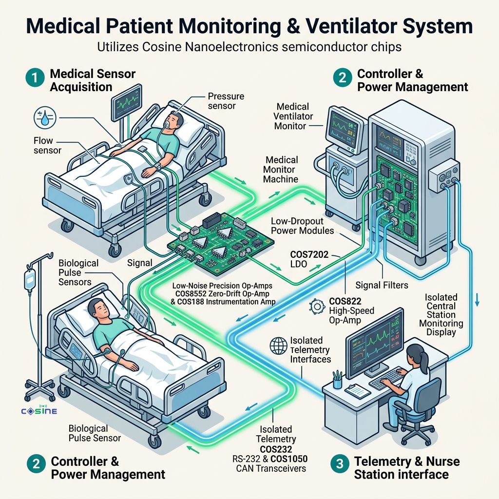 Medical patient monitor ECG analog front end biopotential amplifier Cosine